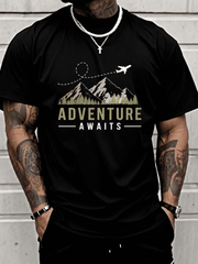 Men's Casual Graphic T-Shirt Adventure Awaits Print, Soft Crew Neck Short Sleeve Outdoor Travel Tee for Hiking, Vacation and Everyday Comfort