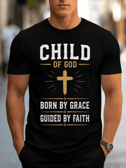 Men's Christian Faith Graphic T-Shirt Child of God Born by Grace Guided by Faith Religious Tee