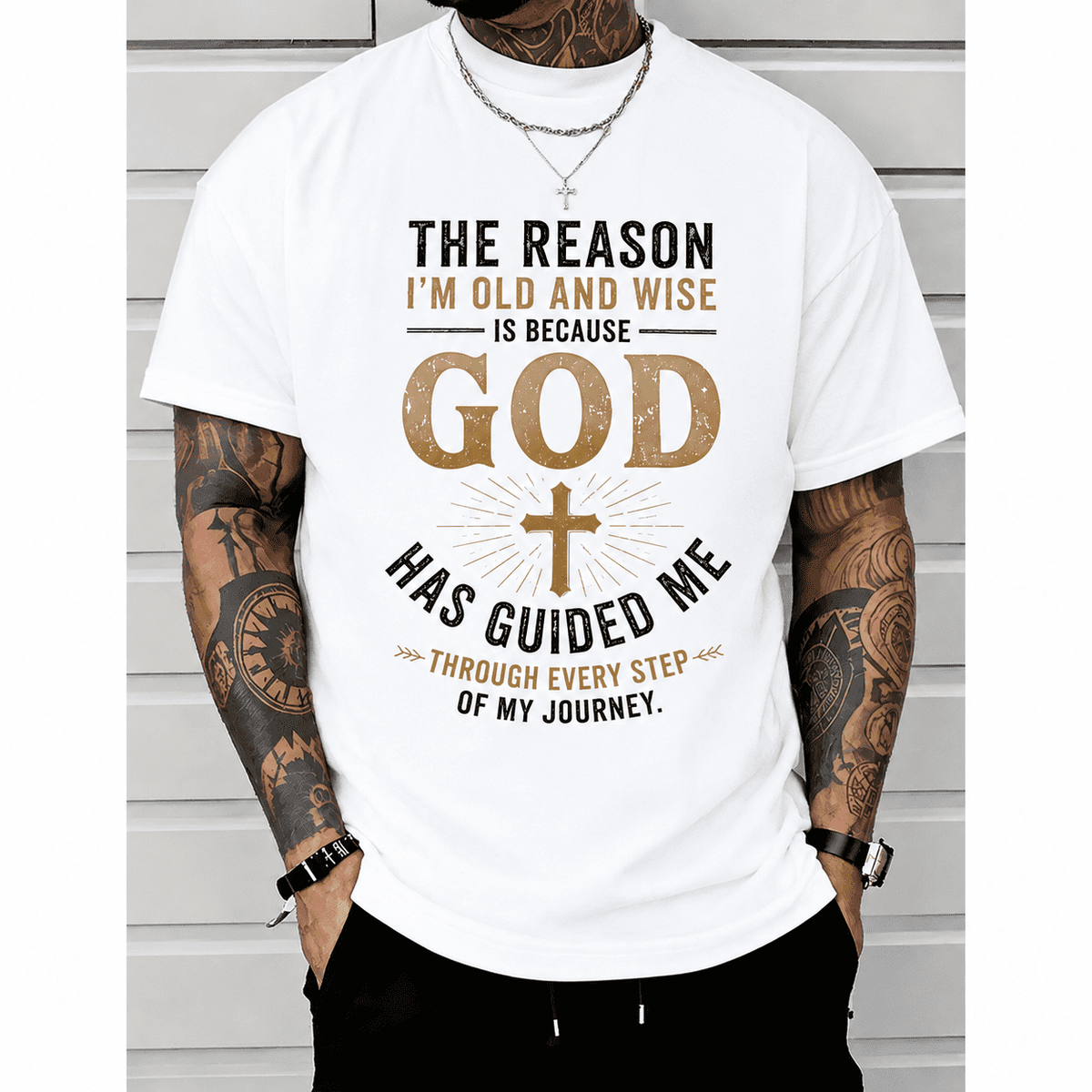Men's Christian Faith Graphic T-Shirt, God Has Guided Me Through Every Step of My Journey, Inspirational Religious Tee
