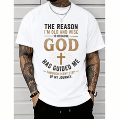 Men's Christian Faith Graphic T-Shirt, God Has Guided Me Through Every Step of My Journey, Inspirational Religious Tee