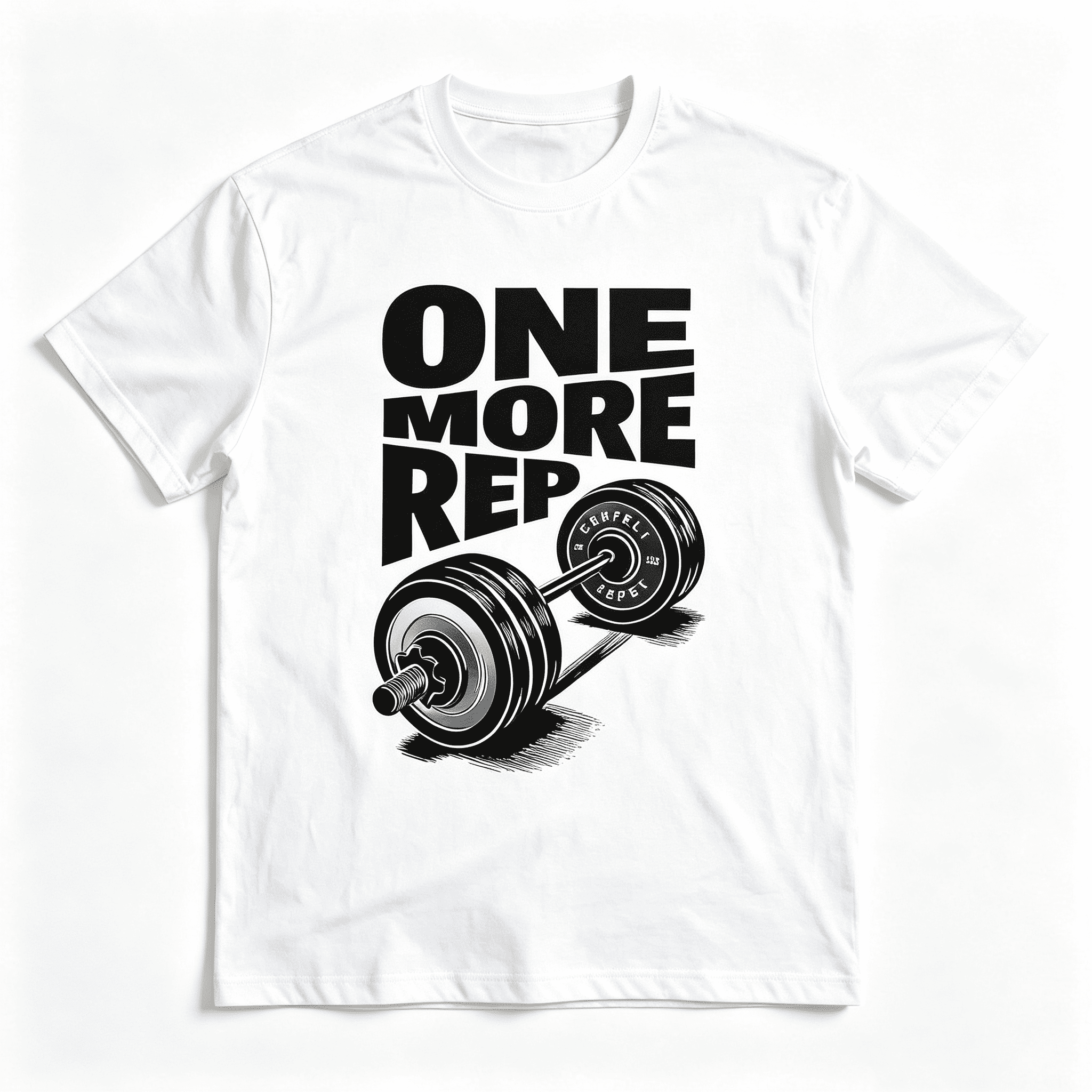 Men's Classic American Style Short Sleeve Graphic T‑Shirt, "One More Rep" Gym Dumbbell Back Print Casual Versatile Crew Neck Tee