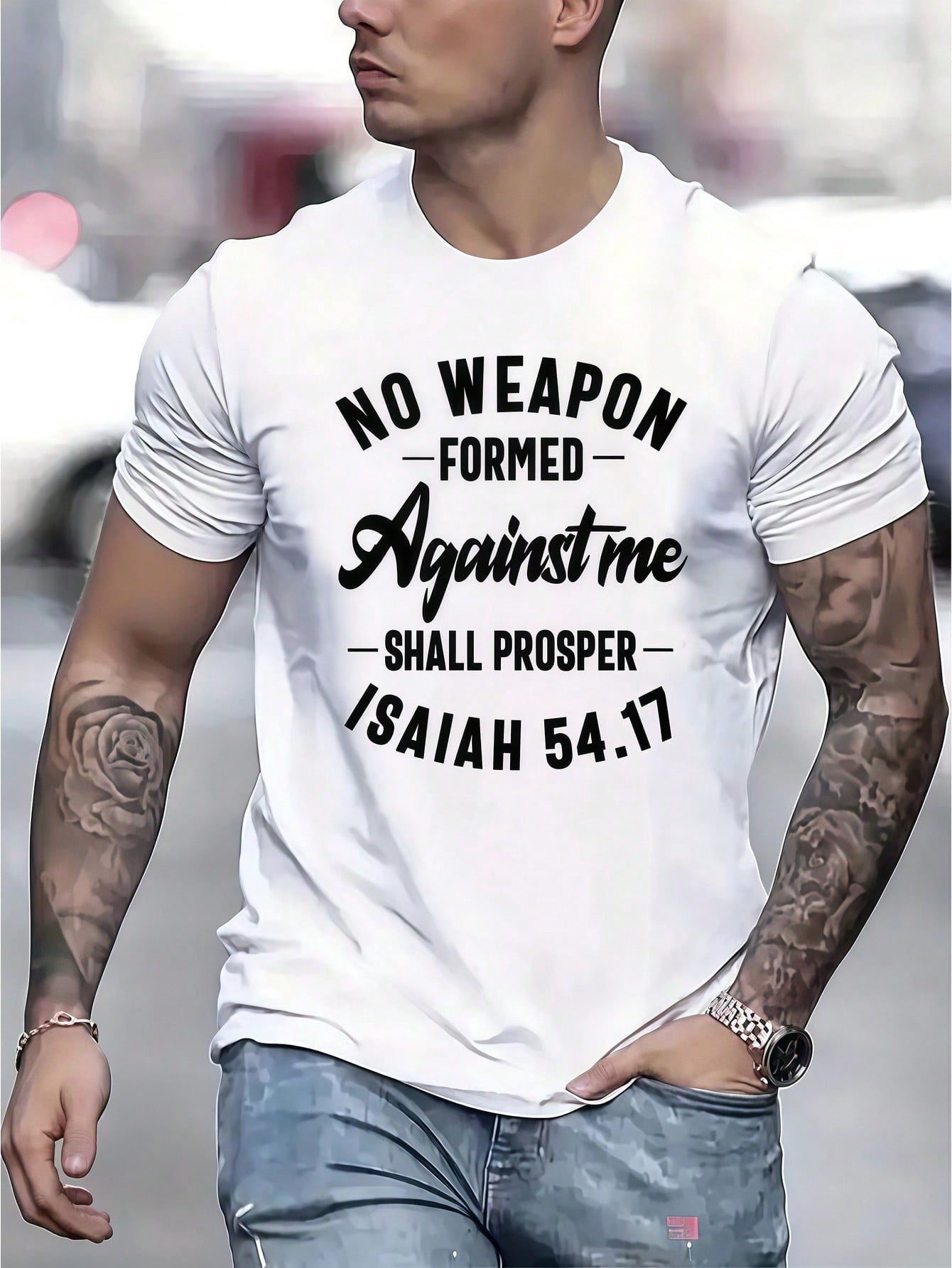 Men's Clothing Bible Verse Printed White Tshirt, Graphic Tee, Summer Tops, Shirt, Unisex Casual Crew Neck Tshirt, Men's 5XL,