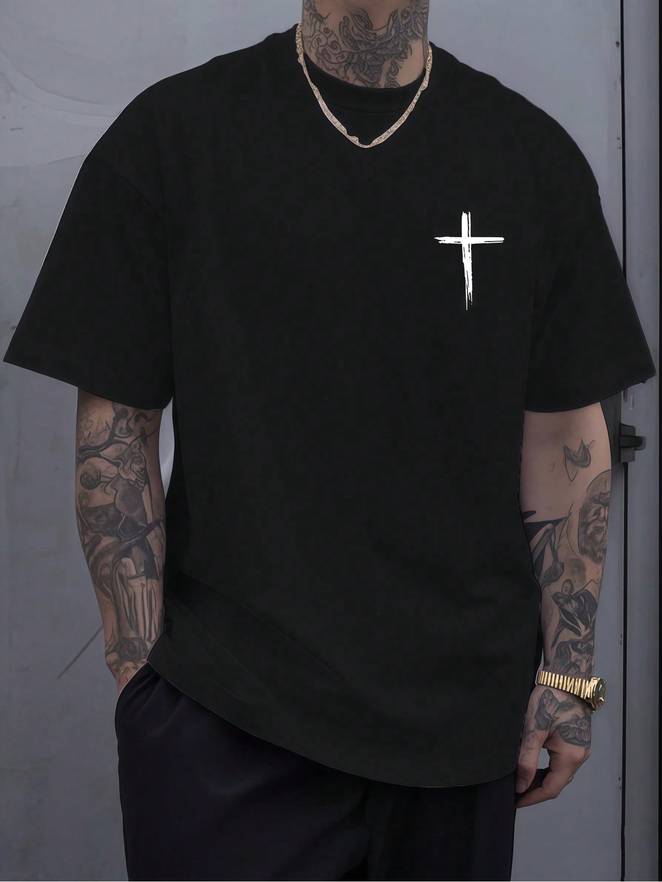 Men's Clothing Cross Printed Black Tshirt, Graphic Tee, Summer Tops, Shirt, Unisex Casual Crew Neck Tshirt