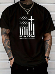 Men's Clothing Faith Flag Printed Black Tshirt, Graphic Tee, Summer Tops, Shirt, Unisex Casual Crew Neck Tshirt,  Men's