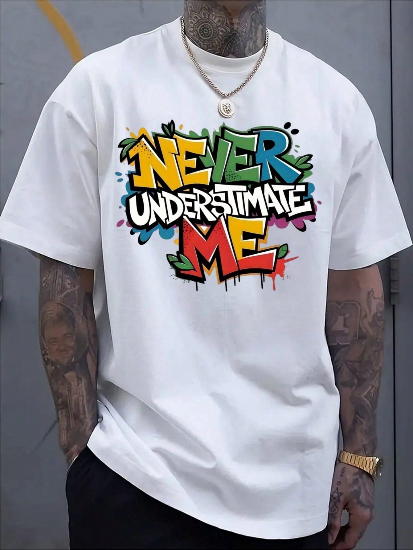 Men's Colorful Graffiti Graphic T-Shirt, Inspirational Streetwear Crew Neck Short Sleeve Tee, Casual Summer Fashion Shirt for Daily Wear, Travel, Gym, Outdoor Activities
