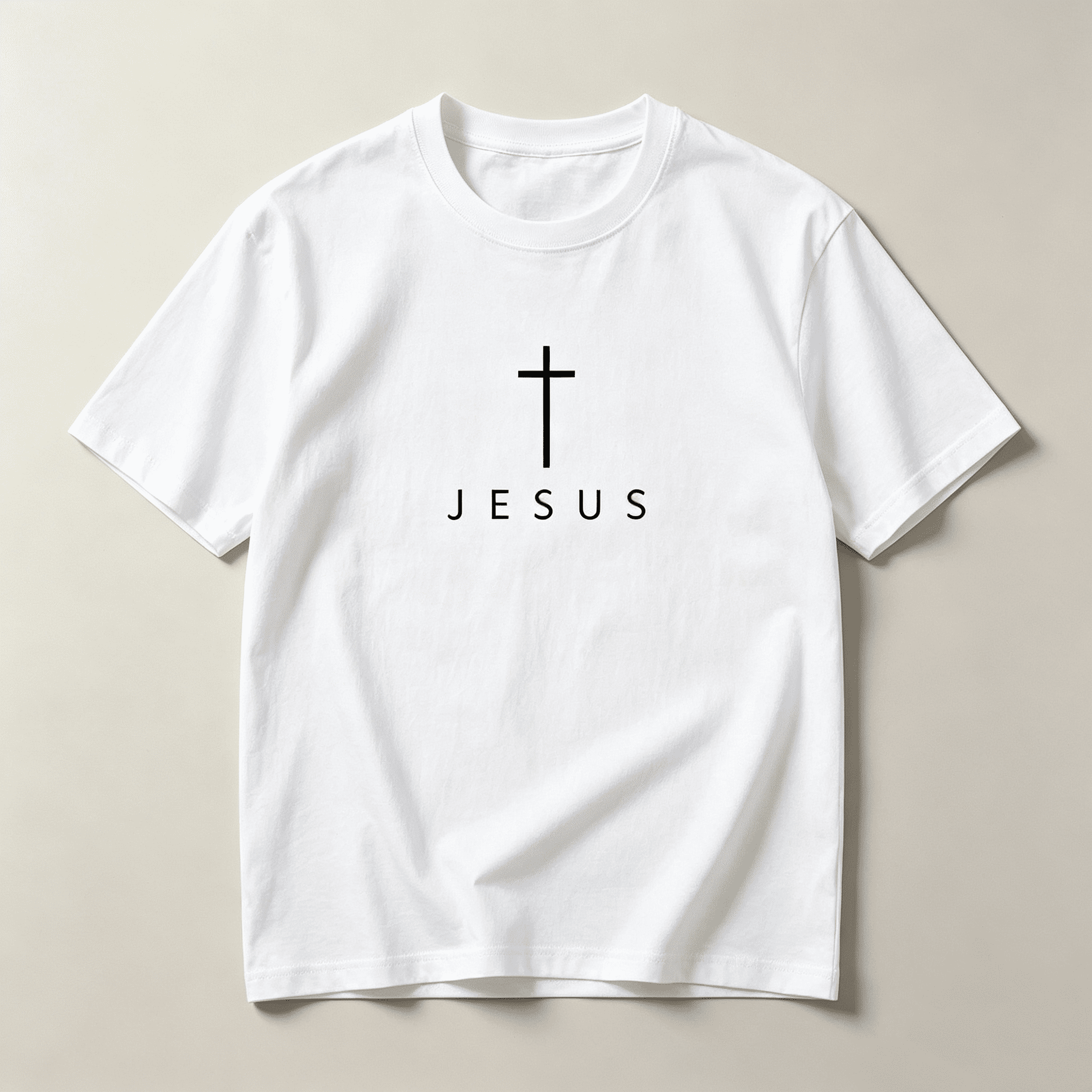 Men's Crew Neck Minimal Graphic T‑Shirt, White Cross & JESUS Faith‑Themed Print, Breathable Regular Fit Casual Short‑Sleeve Tee for Daily Commute S‑5XL