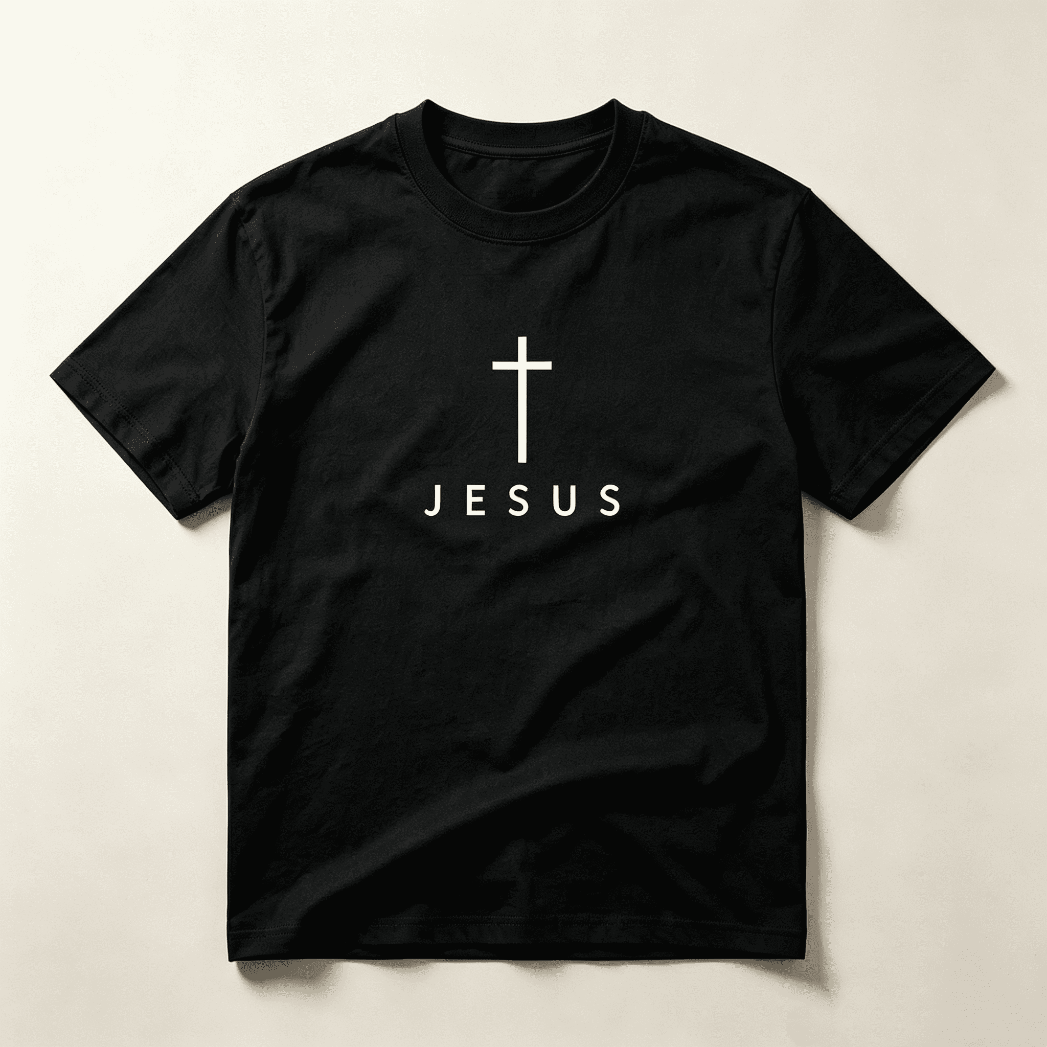 Men's Crew Neck Minimal Graphic T‑Shirt, White Cross & JESUS Faith‑Themed Print, Breathable Regular Fit Casual Short‑Sleeve Tee for Daily Commute S‑5XL