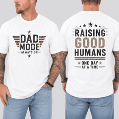 Men's Dad Mode Always On Graphic T-Shirt, Vintage Distressed Father Quote Print Crew Neck Short Sleeve Casual Tee