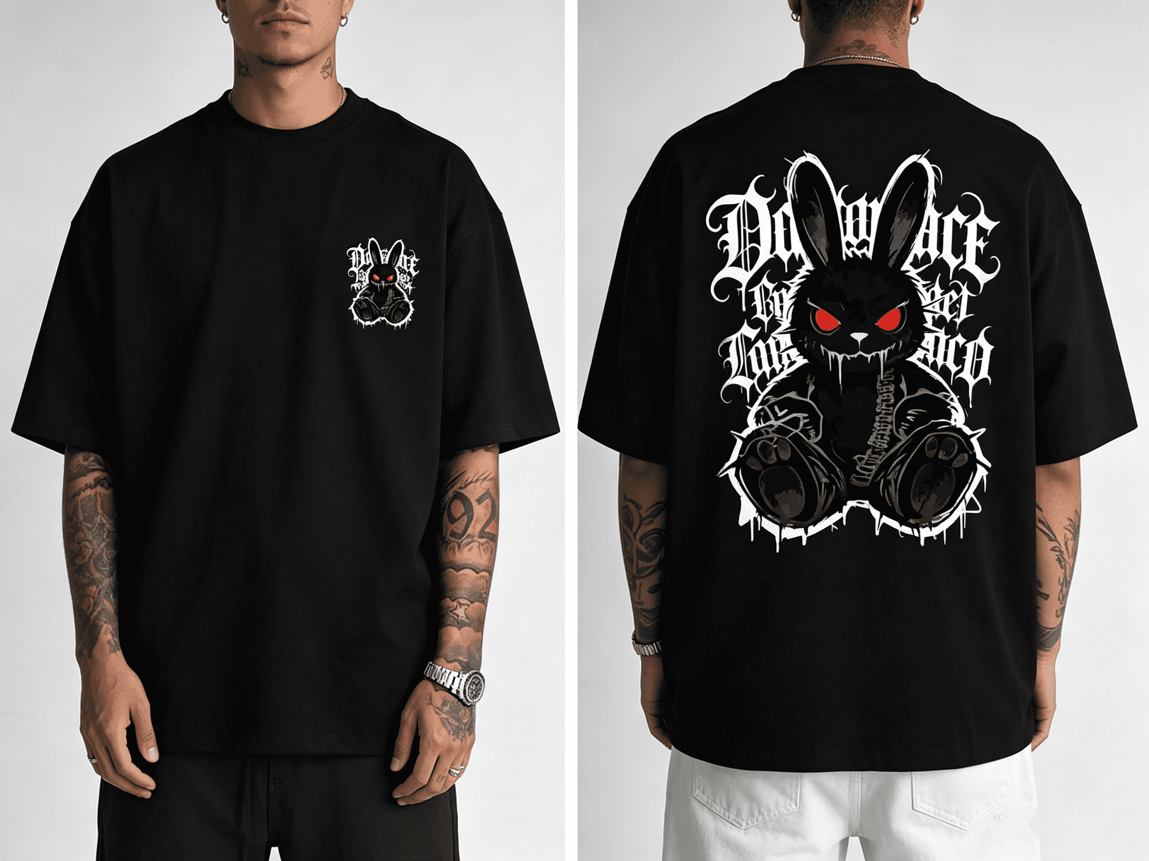 Men's Dark Rabbit Graphic T Shirt Gothic Streetwear Graffiti Urban Fashion Tee
