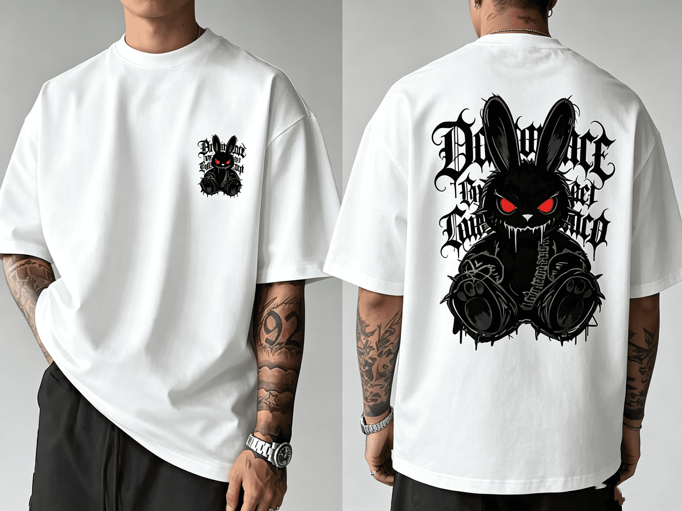 Men's Dark Rabbit Graphic T Shirt Gothic Streetwear Graffiti Urban Fashion Tee