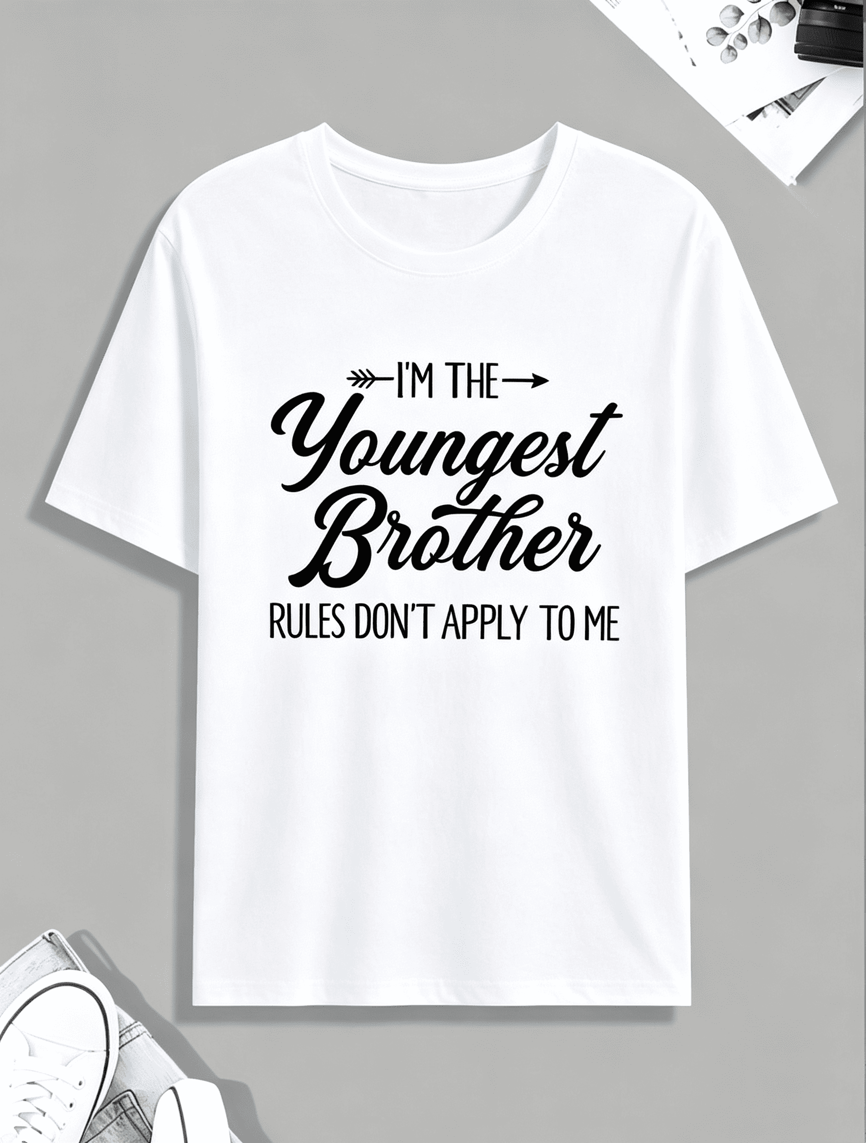 Men's Fashion Casual Printed Short Sleeve Tees Fun Family Youngest Brother Themed Printed Graphic Tee