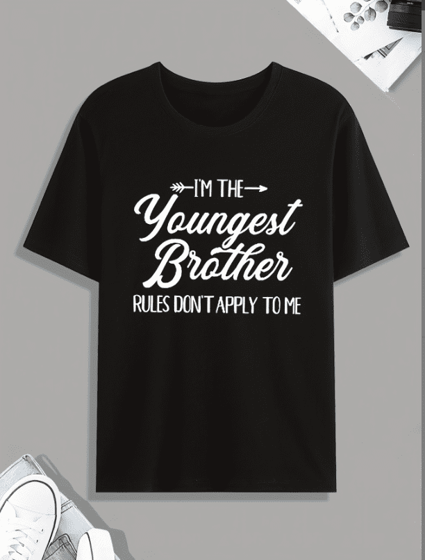 Men's Fashion Casual Printed Short Sleeve Tees Fun Family Youngest Brother Themed Printed Graphic Tee