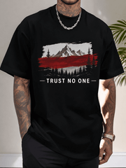 Men's Fashion Graphic T-Shirt Retro Mountain Landscape Print Soft Cotton Crew Neck Casual Streetwear Tee