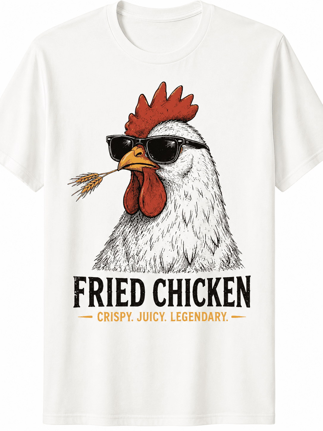 Men's Funny Fried Chicken Graphic T-Shirt, Vintage Retro Chicken with Sunglasses Tee, Casual Short Sleeve Cotton Crew Neck Graphic Shirt