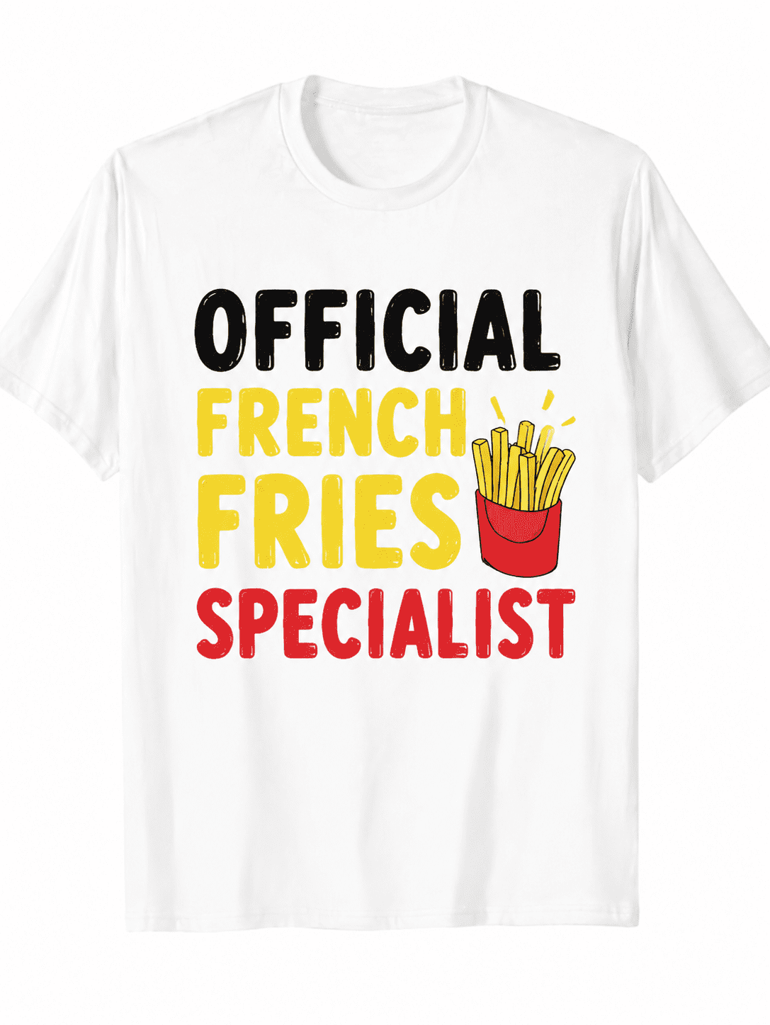 Men’s Funny Graphic T-Shirt “Official French Fries Specialist” Casual Short Sleeve Crewneck Tee, Unisex Streetwear Food Lover Humor Print Top