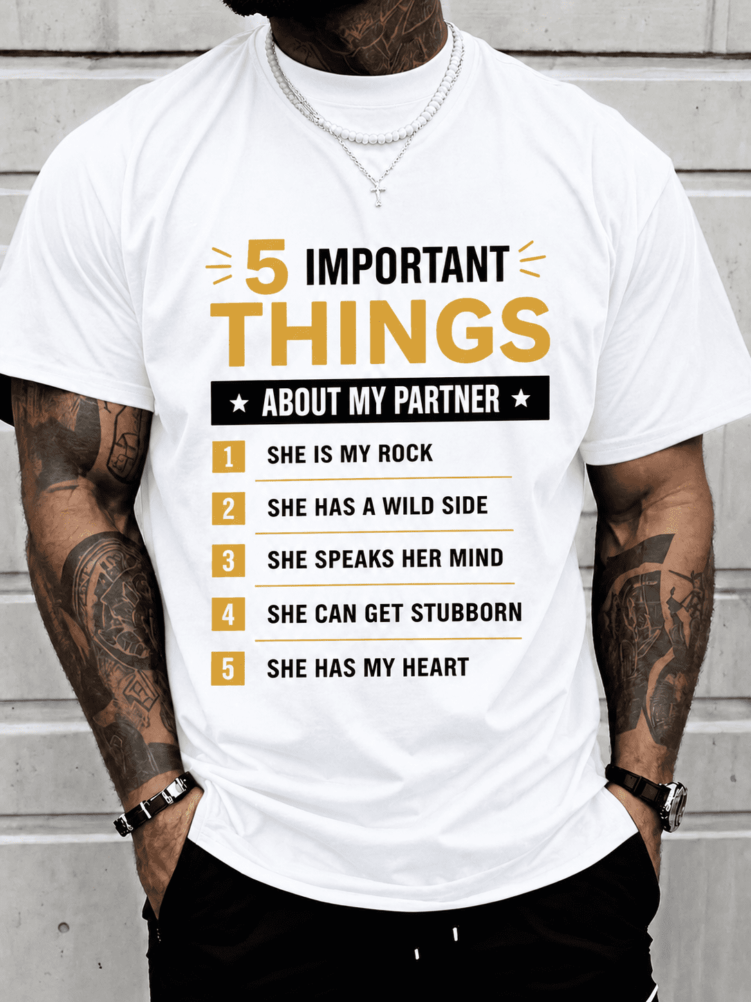 Men's Funny Partner Graphic T-Shirt, Romantic Gift Tee for Husband Boyfriend, Soft Cotton Casual Short Sleeve Crew Neck Top