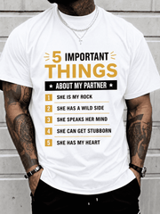 Men's Funny Partner Graphic T-Shirt, Romantic Gift Tee for Husband Boyfriend, Soft Cotton Casual Short Sleeve Crew Neck Top