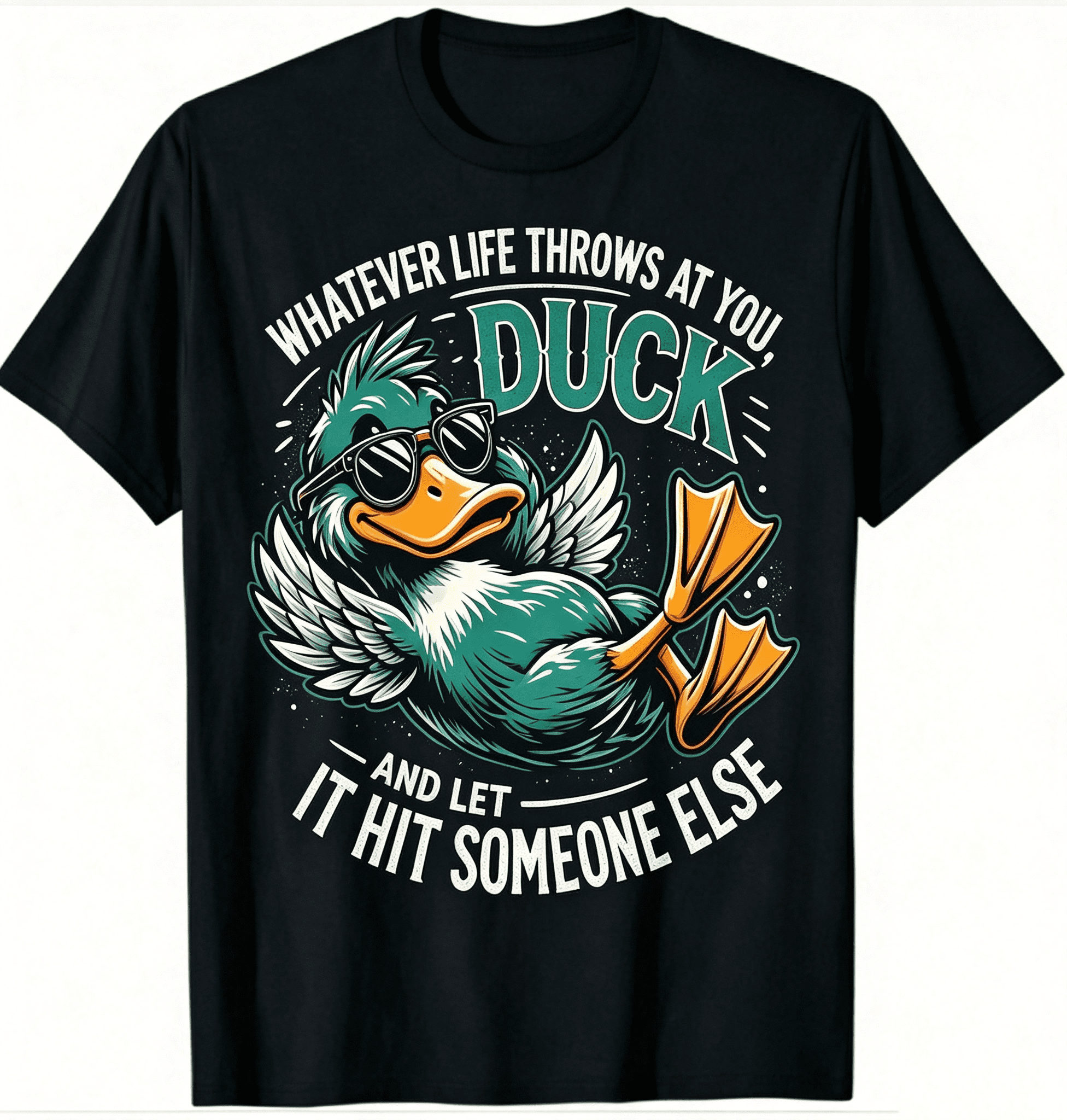 Men's Funny Sarcastic Duck Graphic T‑Shirt, Whatever Life Throws At You Duck Quote Print, Crew Neck Casual Novelty Short Sleeve Tee, Humor Gift for Men, S‑5XL