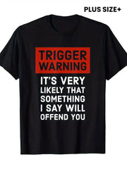 Men's Funny "TRIGGER WARNING" Full-Body Print T-Shirt - Humorous Sarcastic Novelty Tee for Parties, Casual Attire & Year-Round Comfort | Relaxed Fit Crew Neck Casual Top Suitable for Men