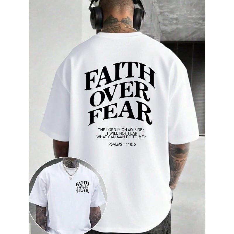 Men's Graphic T-Shirt Faith Over Fear Daily Wear 100% Cotton Unisex Gift Idea For Him Her Streetwear Design Comfortable Casual Top