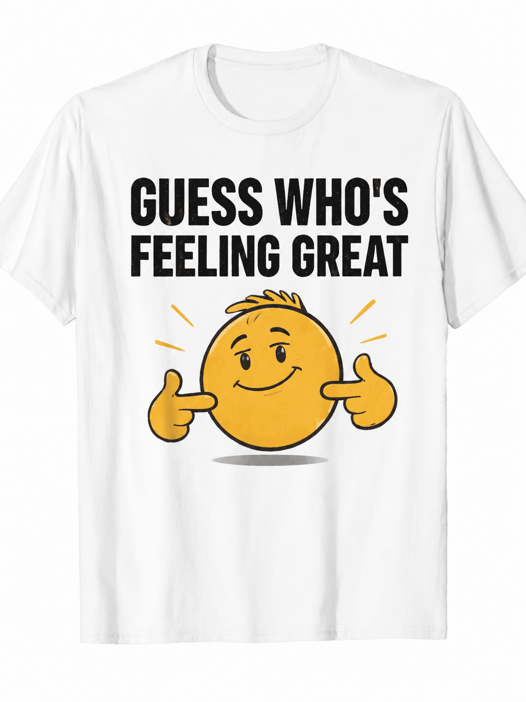 Men’s Graphic T-Shirt “Guess Who’s Feeling Great” Funny Emoji Print Casual Short Sleeve Crewneck Tee, Unisex Streetwear Fashion Top