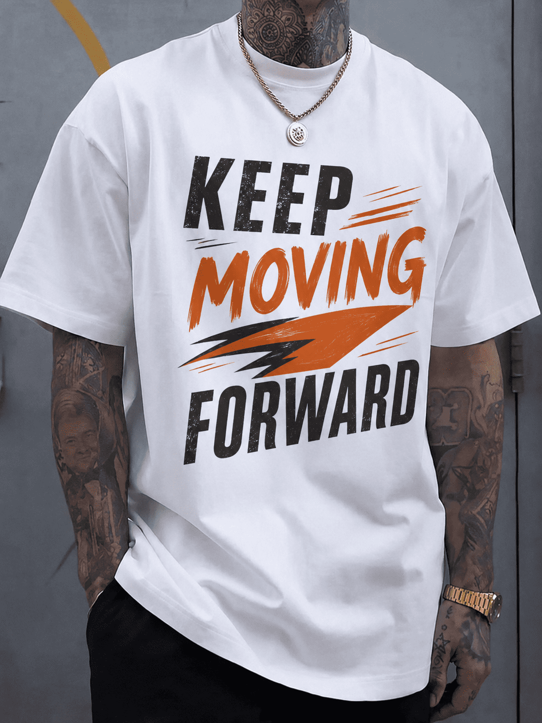Men's Keep Moving Forward Graphic T-Shirt, Motivational Inspirational Casual Short Sleeve Streetwear Tee