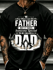 Men's Any Man Can Be A Father But It Takes Someone Special To Be Called A Dad Graphic T-Shirt, Mountain Forest Father Kids Silhouette Short Sleeve Crew Neck Casual Tee