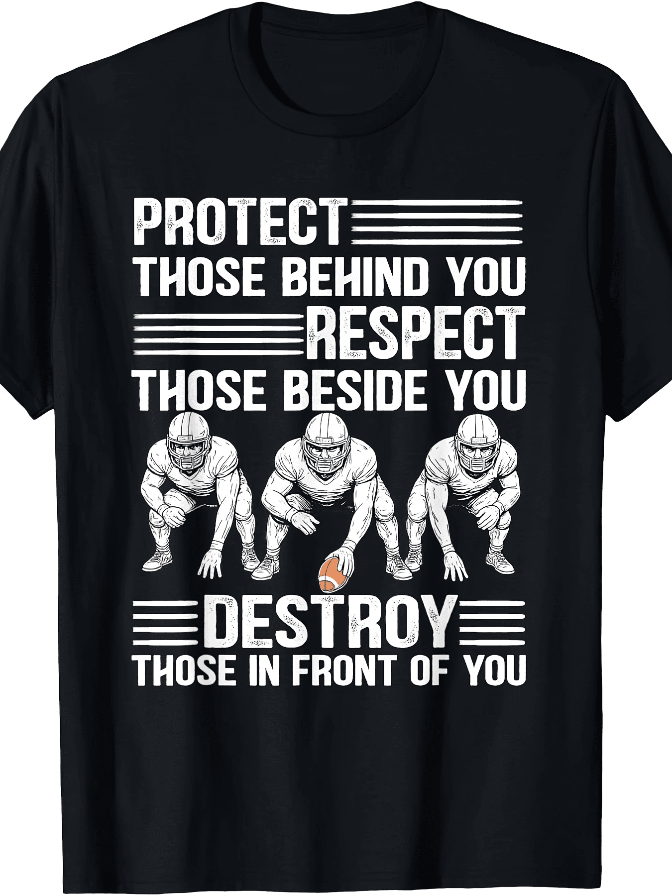 Men's Offensive Lineman Football Graphic T-Shirt, Protect Respect Dominate Sports Quote Tee, American Football Player Crew Neck Short Sleeve Cotton Shirt, Athletic Team Spirit Gift for Football Fans