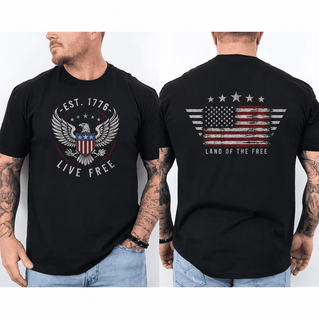 Men's Patriotic Eagle Graphic T-Shirt, Vintage Freedom USA Flag Print Crew Neck Short Sleeve Tee, Independence Celebration Casual Shirt