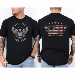 Men's Patriotic Eagle Graphic T-Shirt, Vintage Freedom USA Flag Print Crew Neck Short Sleeve Tee, Independence Celebration Casual Shirt