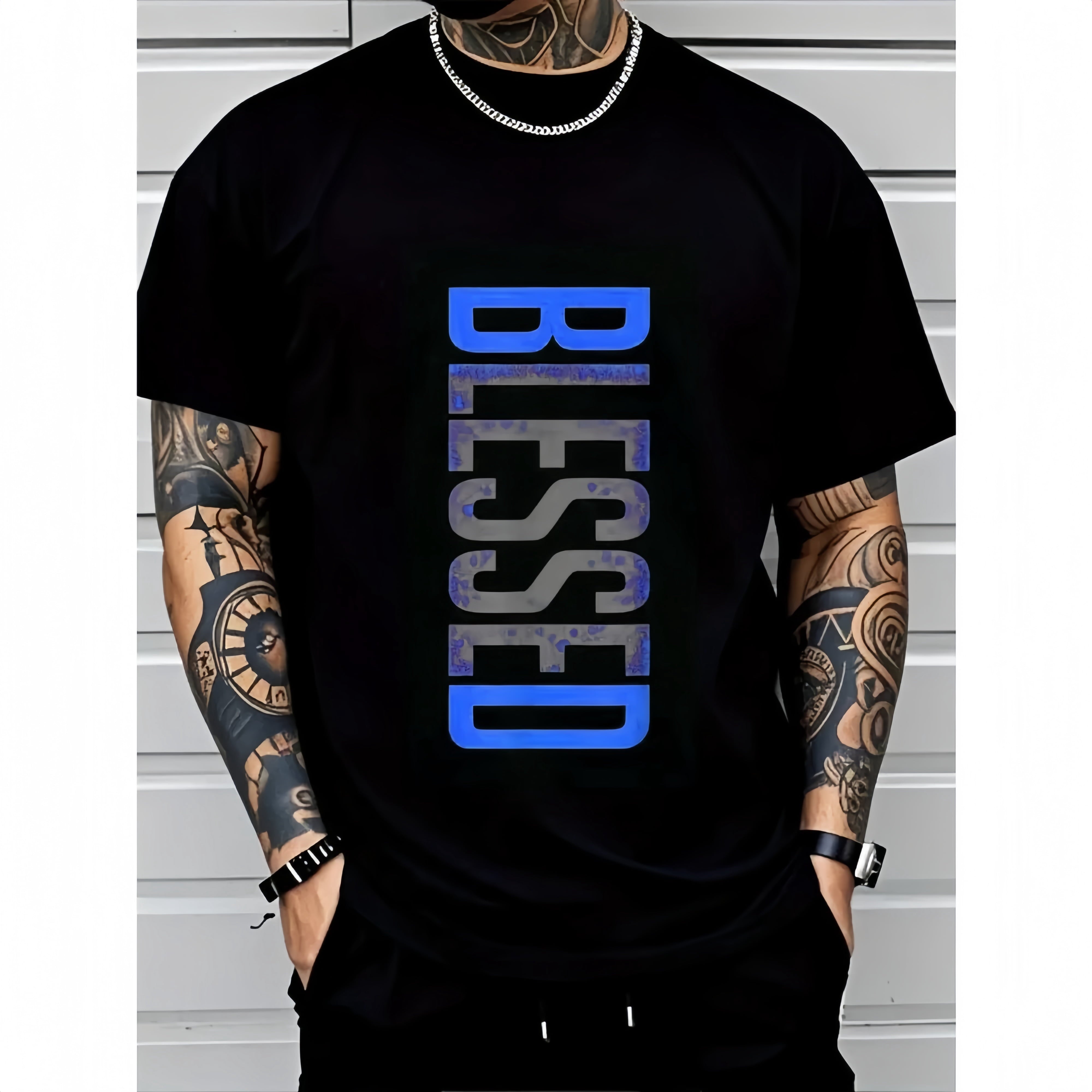 Men's Plus Size Geometric Graphic T-Shirt, Breathable 100% Cotton Short-Sleeve
