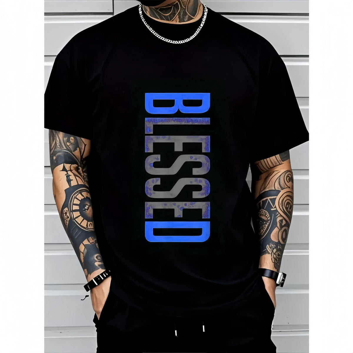 Men's Plus Size Geometric Graphic T-Shirt, Breathable 100% Cotton Short-Sleeve