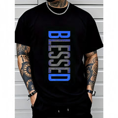 Men's Plus Size Geometric Graphic T-Shirt, Breathable 100% Cotton Short-Sleeve