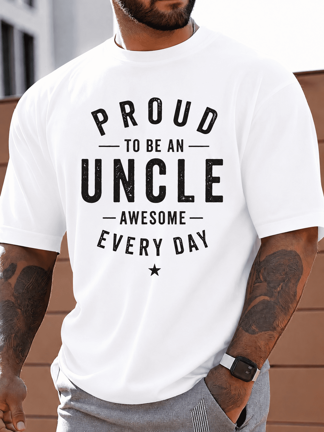 Men's Proud Uncle Graphic T Shirt, Funny Uncle Gift Tee, Casual Short Sleeve Cotton Shirt for Men, Father's Day Birthday Gift