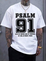Men's Psalm 91 Christian T Shirt, Faith Inspirational Bible Verse Graphic Tee, Religious Short Sleeve Cotton Shirt
