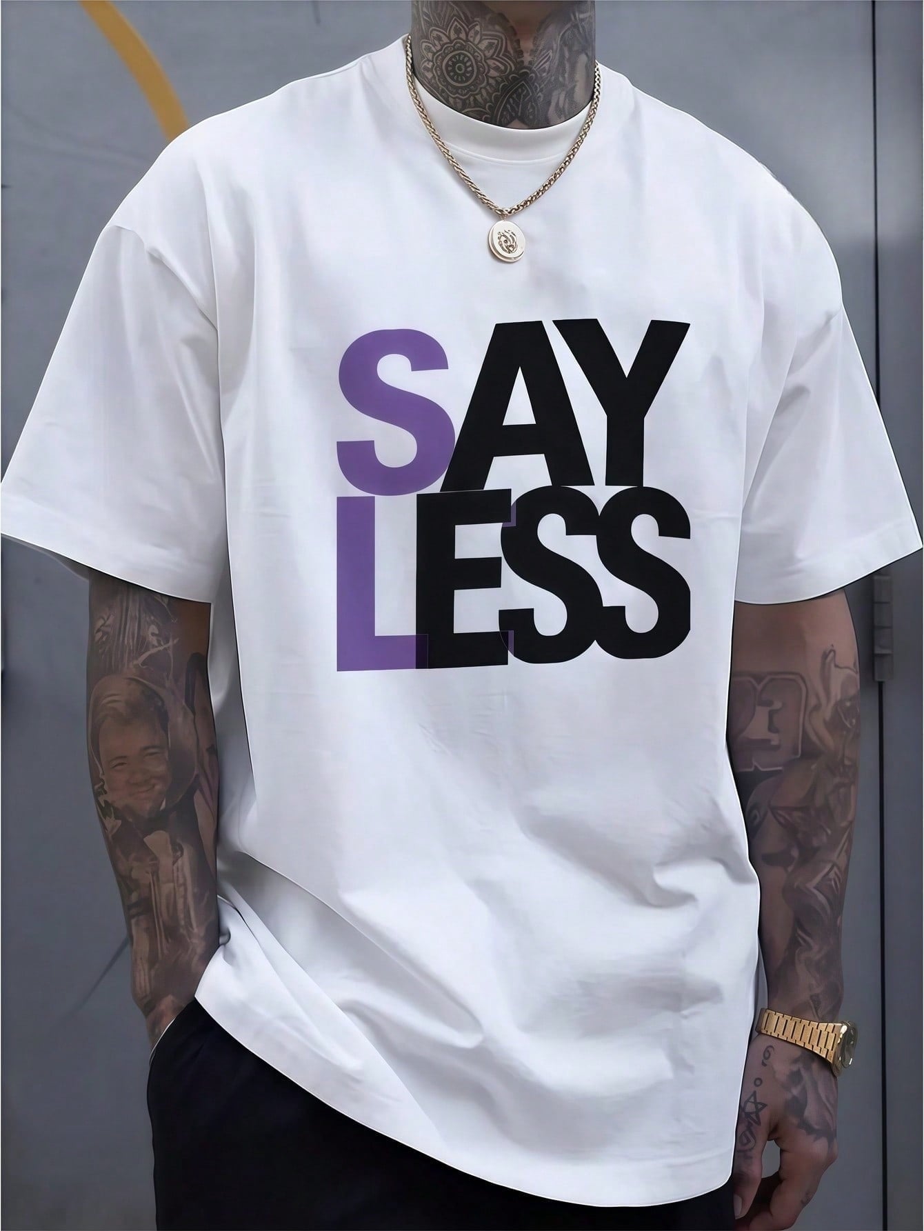 Men's Say Less Two Tone Letter Graphic Casual Crew Neck Short Sleeve T-Shirt