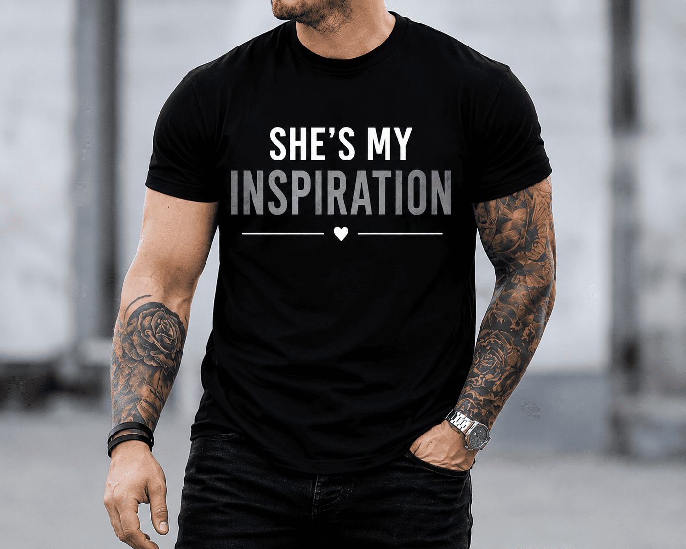Men's She's My Inspiration Graphic T-Shirt, Romantic Love Quote Casual Short Sleeve Tee, Appreciation Gift Shirt for Husband and Boyfriend