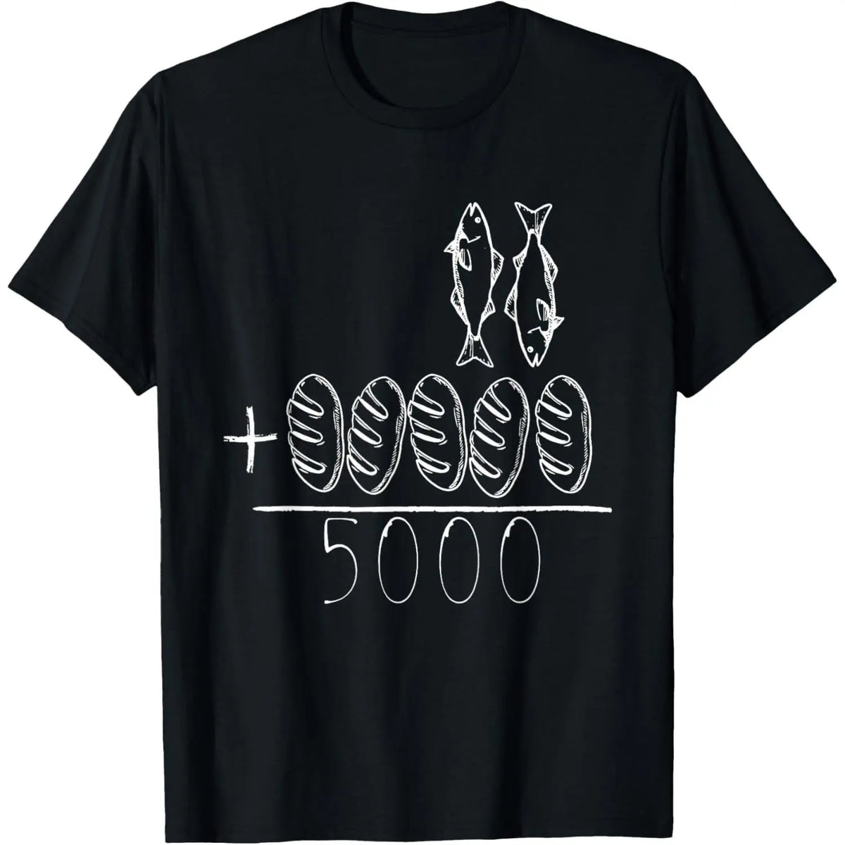 Men's Short-Sleeve Breathable Smooth Top, 2 Fishes 5 Breads Jesus Feeds The 5000 Christian Bible Verses Printed T-Shirt, Prints, Shortsleeve, Graphic, Original, Tee, Casual