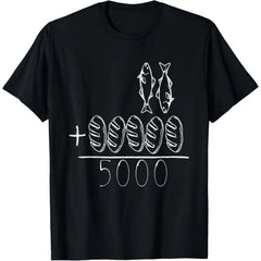Men's Short-Sleeve Breathable Smooth Top, 2 Fishes 5 Breads Jesus Feeds The 5000 Christian Bible Verses Printed T-Shirt, Prints, Shortsleeve, Graphic, Original, Tee, Casual
