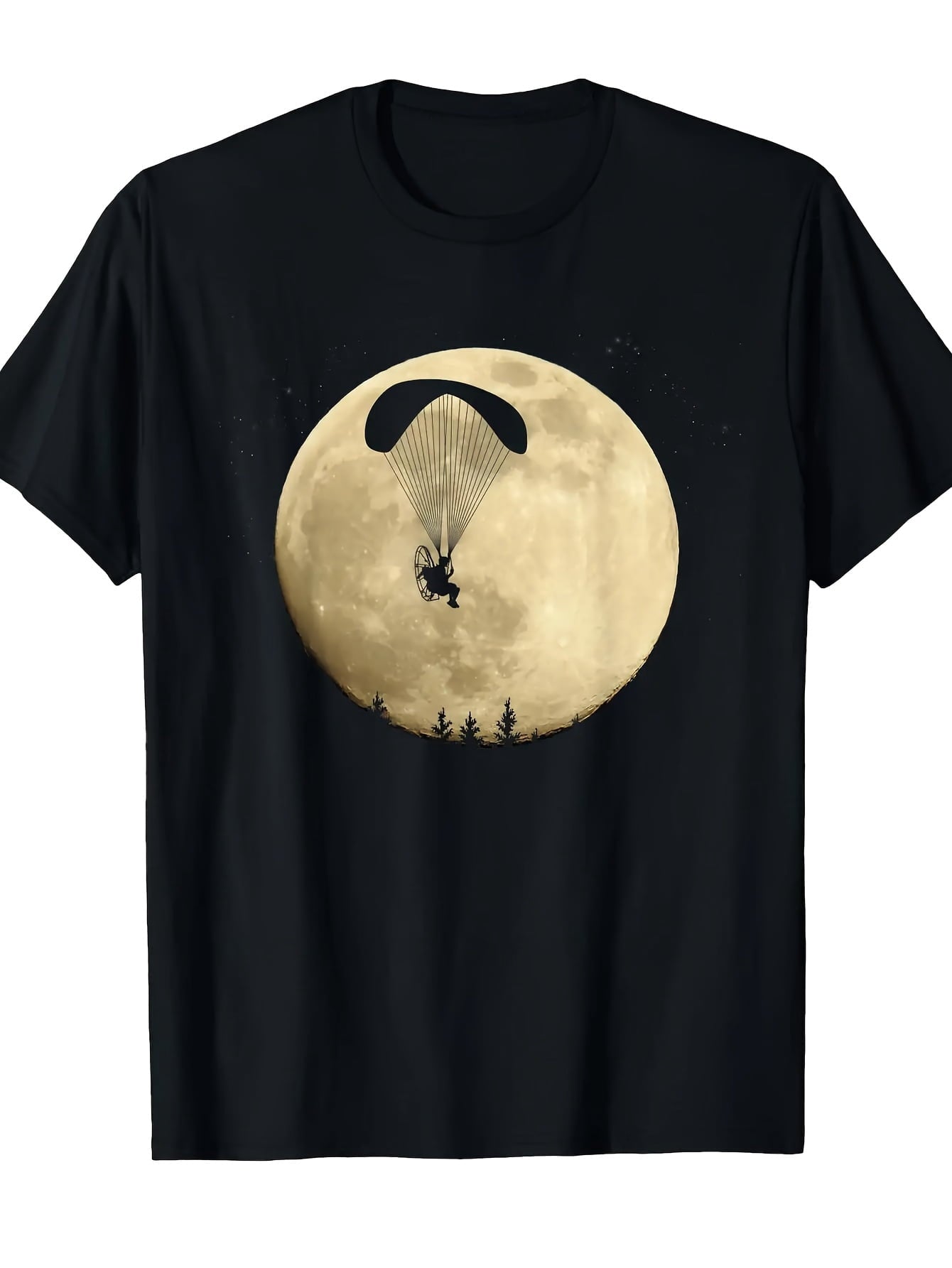 Men's T-Shirt with a Paragliding Kite Pattern - Featuring a Night Flight Design And a Skydiver Silhouette - a Casual Round-Neck Top