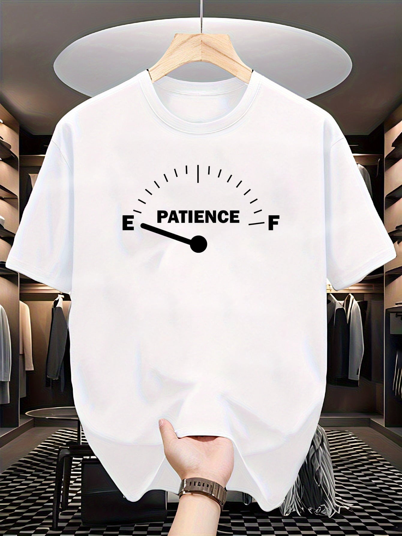Men's  T-shirt - Black "Patience Chart" Graphic with Humorous Lettering, Soft and Breathable Fabric, Casual Round Neck Short Sleeve Top, Suitable for Outdoor, Travel and Fitness