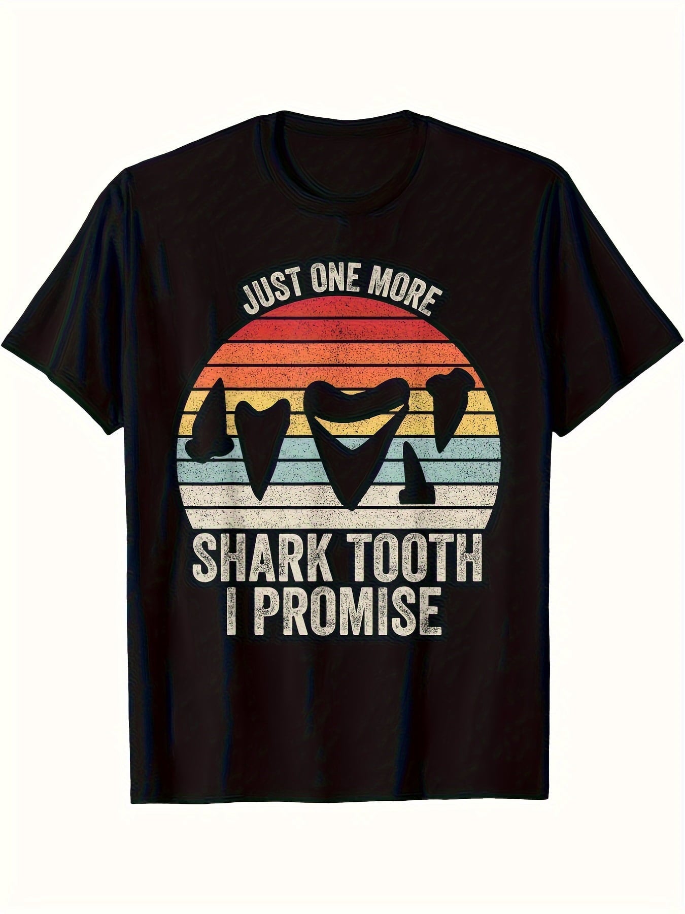 Men's Vintage Shark Tooth Graphic T-Shirt - Heavy Teeth Design with "Just One More Shark Tooth I Promise" Text - Fabric Gym Beach Casual Shirt