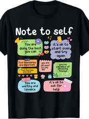 Note to Self Motivational Self Care Graphic Tee for Men Women, Positive Affirmation Short Sleeve T-Shirt, Casual Crew Neck Top for Daily Wear