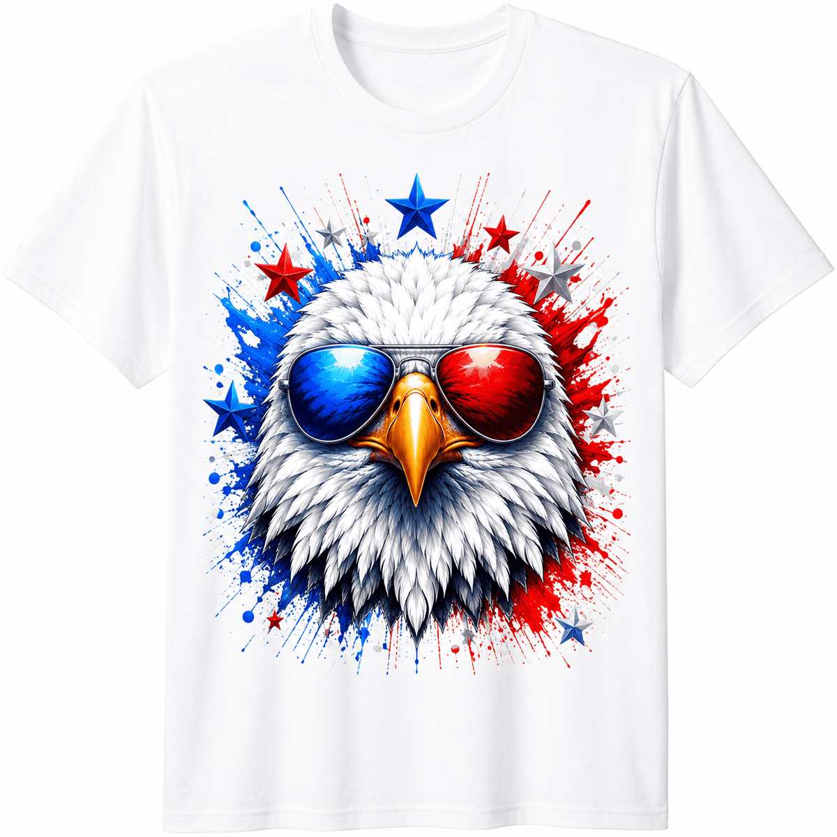 Patriotic Eagle Sunglasses Graphic T-Shirt for Men Women, American Freedom Bird Independence Day Tee, USA Pride Patriotic Graphic Shirt, 4th of July Gift, Unisex Casual Top