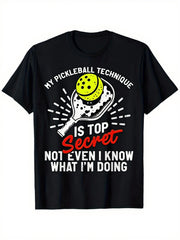 My Pickleball Technique Is Top Secret Funny Pickleball Paddle Graphic T-Shirt, Unisex Cotton Crew Neck Top, All Season Pickleball Player Humor Tee, Casual Apparel And Gift For Pickleball Lovers