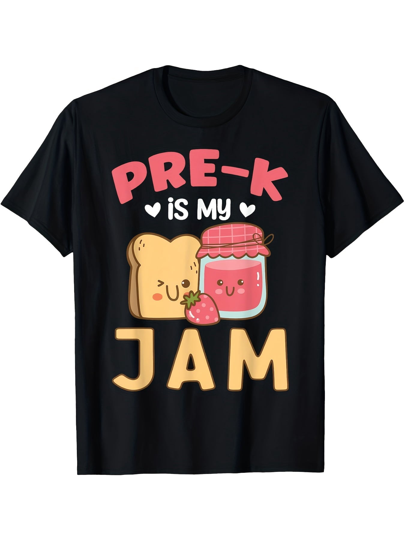 Pre-K Is My Jam Funny Back to School Graphic Tee for Women, Cute Toast Strawberry Print Short Sleeve T-Shirt, Preschool Teacher Casual Crew Neck Top