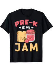 Pre-K Is My Jam Funny Back to School Graphic Tee for Women, Cute Toast Strawberry Print Short Sleeve T-Shirt, Preschool Teacher Casual Crew Neck Top