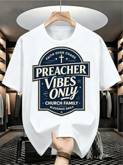 Preacher Vibes Only Faith Over Chaos Graphic T-Shirt Men Women Vintage Christian Cross Church Family Blessings Daily Short Sleeve Tee
