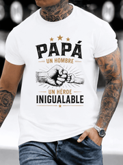 Printed Design – Not Textured Father's Day Spanish Father-Son Fist Print Men's T-Shirt, Slim Crew Neck Fit, Wearable All Seasons, Versatile Top for Dads & Grandpas in Daily & Holiday Occasions