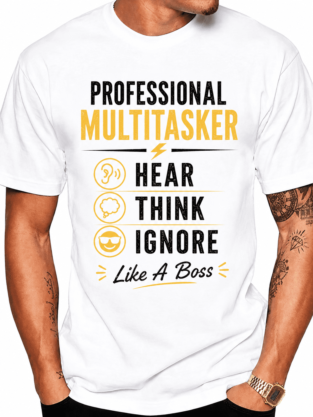 Professional Multitasker Funny Graphic T-Shirt for Men, Humorous Quote Tee, Casual Short Sleeve Crewneck Cotton Blend Shirt, Novelty Gift for Dad, Husband, Coworker
